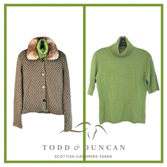 Todd & Duncan Women’s 2-Piece Cashmere Jacket. Green. Medium - Picture 10 of 10